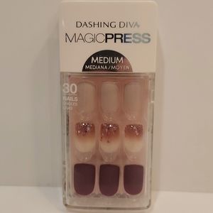DASHING DIVA Magic Press On Nails in Matte Nude, Burgundy with Rose Gold Accent